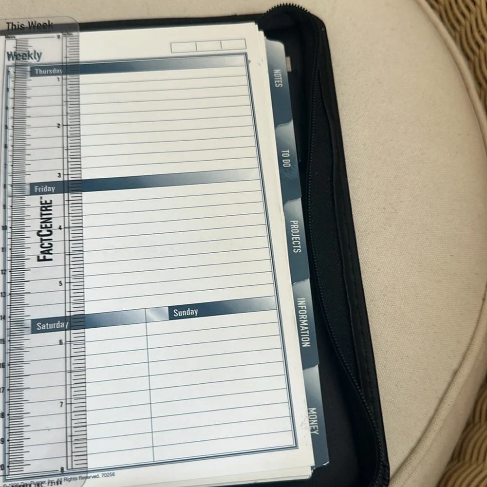 Black Vegan Leather Day Runner Zip Around Organizer